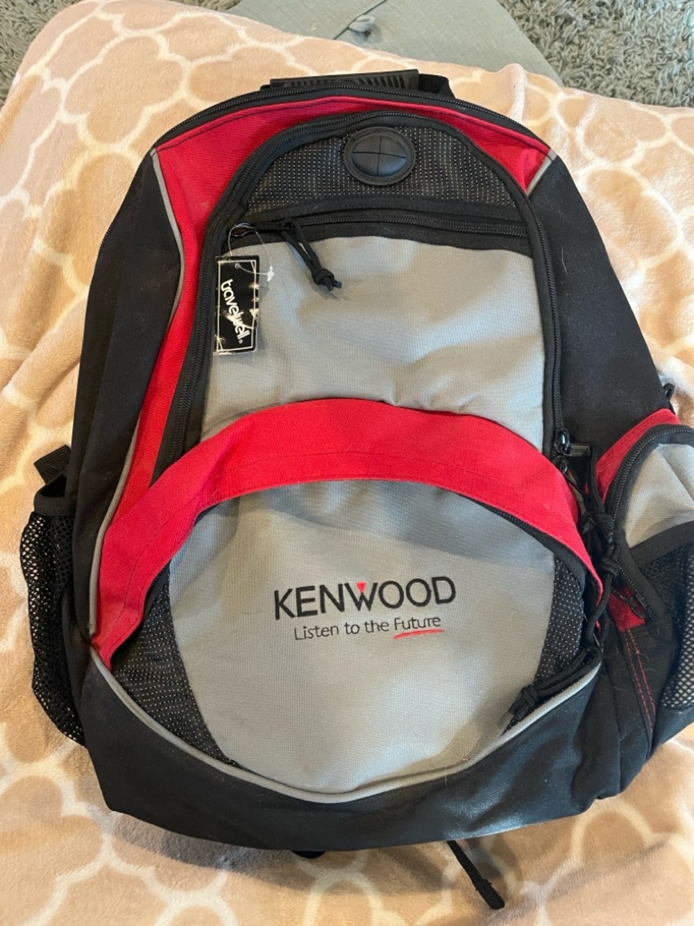 Kenwood Red, Gray & Black Backpack with Front Logo